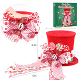 HMASYO Candy Cane Christmas Tree Topper - Large Red Tree Topper Hat with Candy Peppermint Bows Ribbon Ornament, Top Hat Christmas Tree Topper for Home Office Holiday Tree Decoration Xmas Gift HMASYO