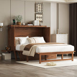 jurmiture Full Size Murphy Bed with USB Port and Removable Shelves on Each Side, Solid Pine Murphy Cabinet Bed for Home Office, Guest Room, Walnut jurmiture