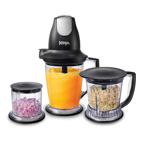 Ninja QB1004 Blender/Food Processor with 450-Watt Base, 48oz Pitcher, 16oz Chopper Bowl, and 40oz Processor Bowl for Shakes, Smoothies, and Meal Prep,Black Ninja