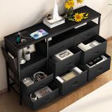 KUREEISE TV Stand Dresser with Charging Station& LED Lights, 9 Drawers Dresser with Open Storage Shelf & Side Pocket, 51" Media Console with PU Finish, for 32-60 Inch TVs, for Living Room, Hallway KUREEISE