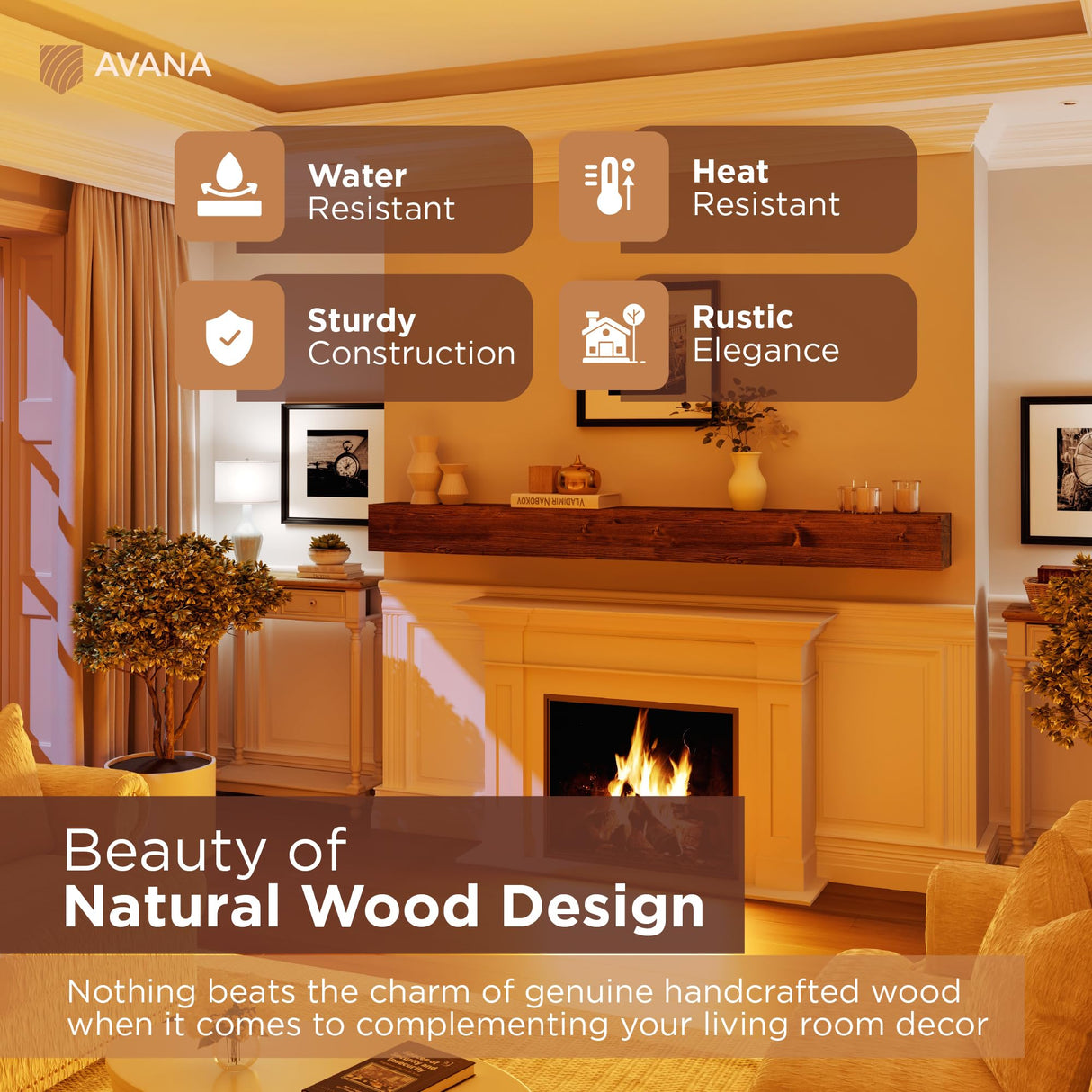 Avana Rustic Fireplace Mantle Shelf 84 Inches for Home Decor/Wall Decor - Handcrafted Wood Shelf for Wall - Decorative Fireplace Mantel Shelf - Farmhouse Mantle Decor 84 X 8 X 5 - Rustic Traditional Avana