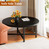 FURMORENE Coffee Table, 31.5" Large Coffee Tables, Black Round Coffee Tables for Living Room, Floor Table for Sitting on The Floor, Center Coffee Table with Metal Frame for Office Apartment Home FURMORENE