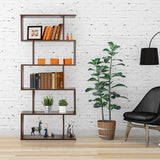 ZENY Geometric Bookcase, 5-Tier Bookshelf, S-Shaped Display Shelf and Room Divider, Freestanding Decorative Storage Shelving for Home Office, Rustic Brown ZENY