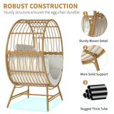 Fancyango Egg Chair Outdoor Indoor, Oversized Rattan Chair with Thicken Cushion, 510LBS Capacity Wicker Patio Lounge Chair, Basket Chair for Living Room Balcony Porch Backyard, Beige Fancyango