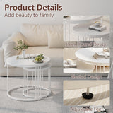 Garden 4 you Nesting Coffee Table, 23.6" Round Coffee Table Set of 2, Wooden Nesting Table with Metal Frame, Ceter Tables for Living Room Bedroom Balcony, White Garden 4 you