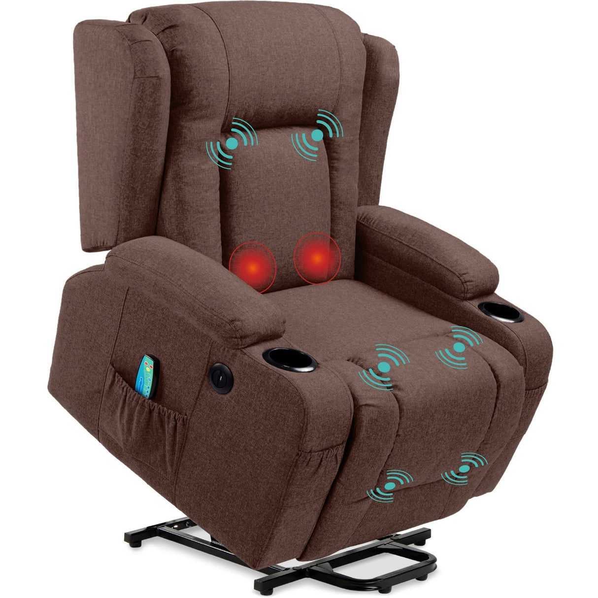 Best Choice Products Modern Linen Electric Power Lift Chair, Recliner Massage Chair, Adjustable Furniture for Back, Legs w/ 3 Positions, USB Port, Heat, Cupholders, Easy-to-Reach Button - Brown Best Choice Products