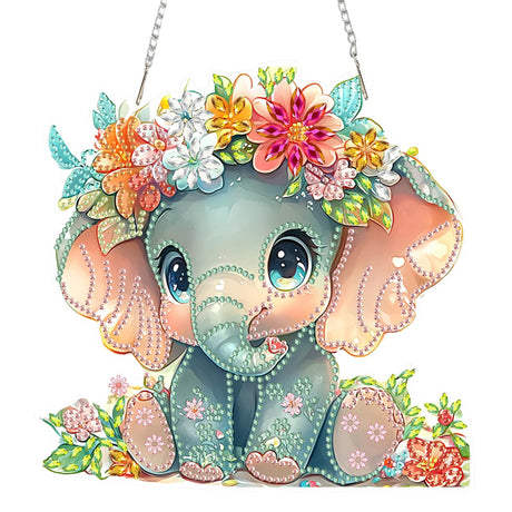 SENQAO Elephant Diamond Art Hanging Kit for Adult, Special Shaped Rhinestone, DIY Acrylic 5D Diamond Art Painting Window Pendants Home Garden Wall Hanging Kits Hanging Ornament SENQAO