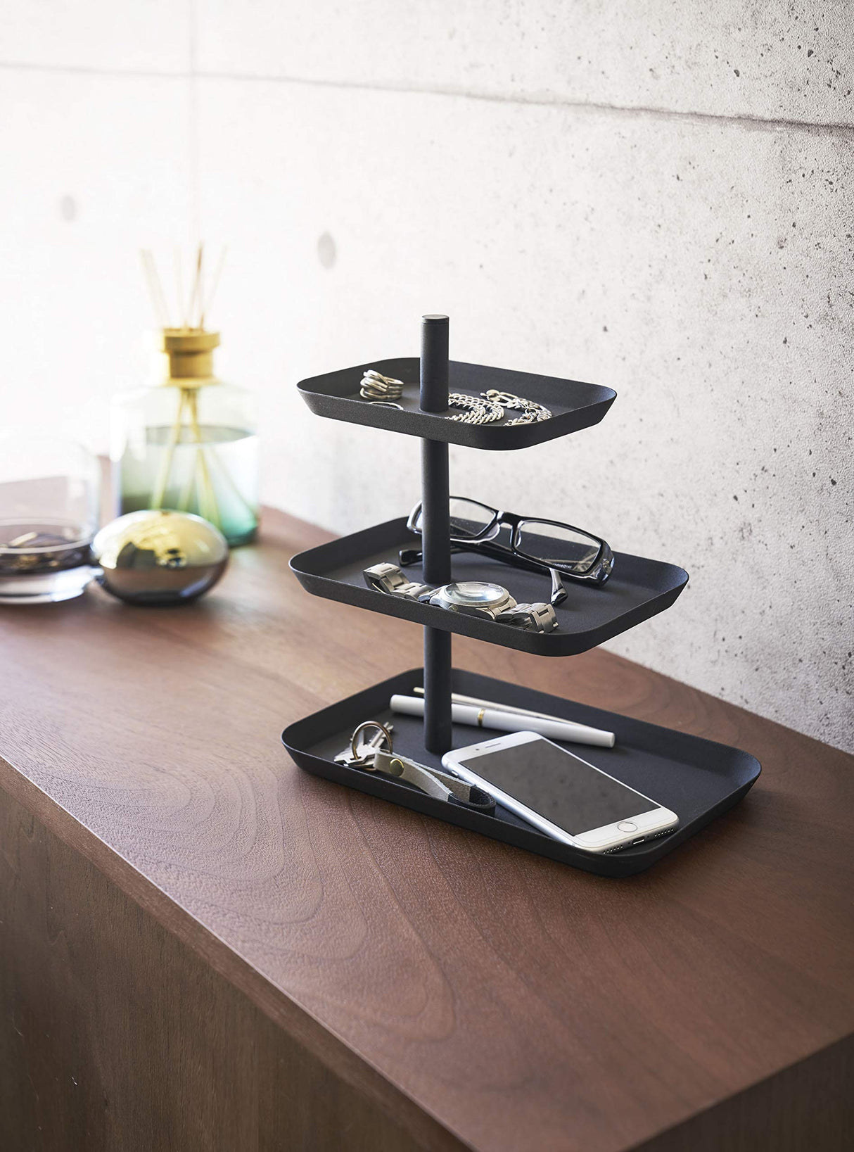 Yamazaki Home Tower 3-Tier Accessory Tray - Jewelry Holder & Storage Organizer - Steel YAMAZAKI