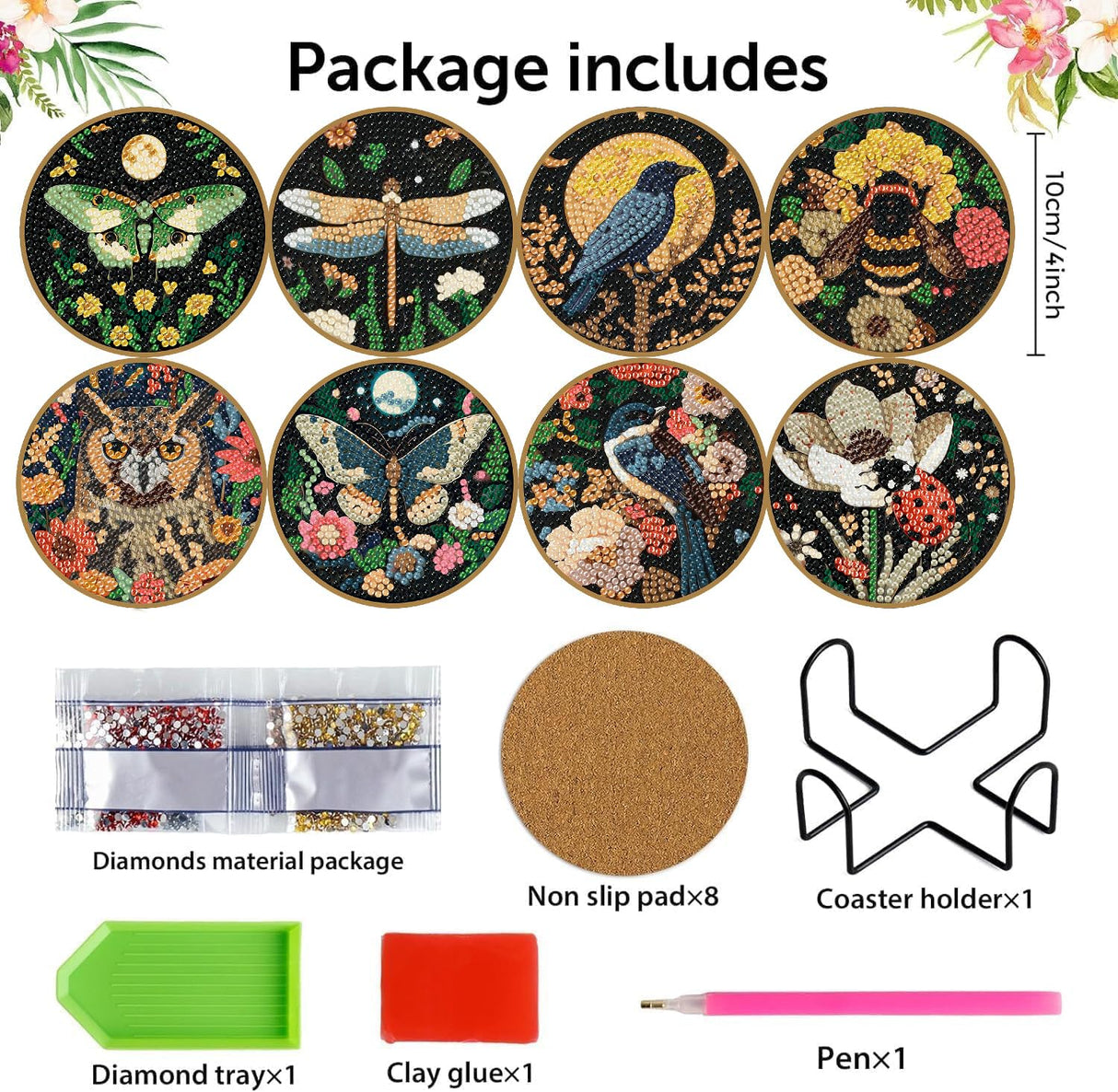 8 Pcs Insect Diamond Art Painting Coasters Kits,Moth Dragonfly Bee Coaster with Holder for Adults, Non-Slip DIY Dot Paint Craft Kits,5D Full Drill DIY Diamond Dot Gem Art Kit Home Decor Arts Craft NEGEKFKX