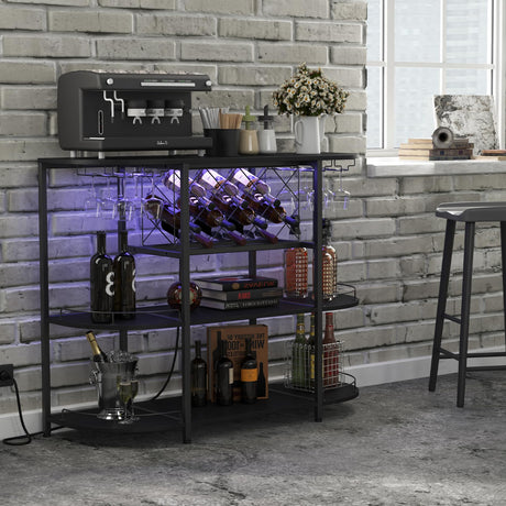 ZOPEND Wine Cabinet Coffee Table with Power Socket and LED Light, Three Tiers Coffee Bar Table Wine Rack Liqour Bar with Large Storage for Home Kitchen (Black) ZOPEND