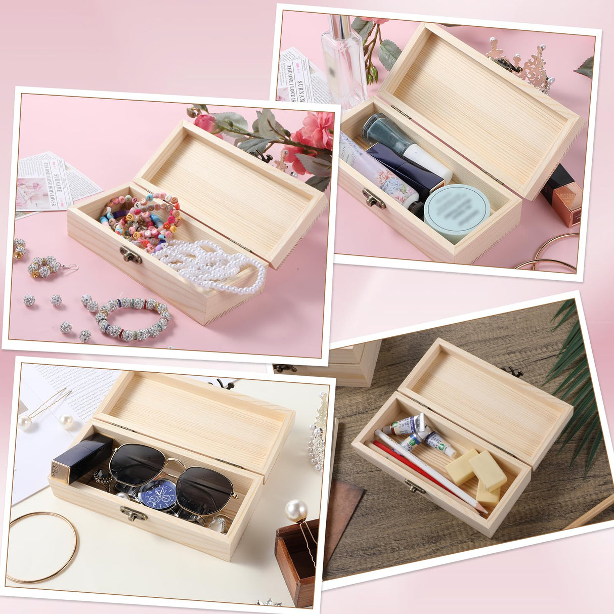 AHQiZFX 1 Pack Unfinished Wooden Box with Hinged Lid and Front Clasp, Unpainted Wooden Jewelry Box for DIY Art Project Crafts Woodcraft Keepsake Jewelry Plain Pine Box (7"x3.2"x2") AHQiZFX