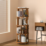 4-Tier Solid Wood Rotating Bookshelf on Wheels, 360° Spinning Book Shelf Tower, Round Revolving Bookcase Organizer, Rolling Bookshelves for Small Spaces, Corner, Bedroom, Kids Room, Office, Walnut IUNVR