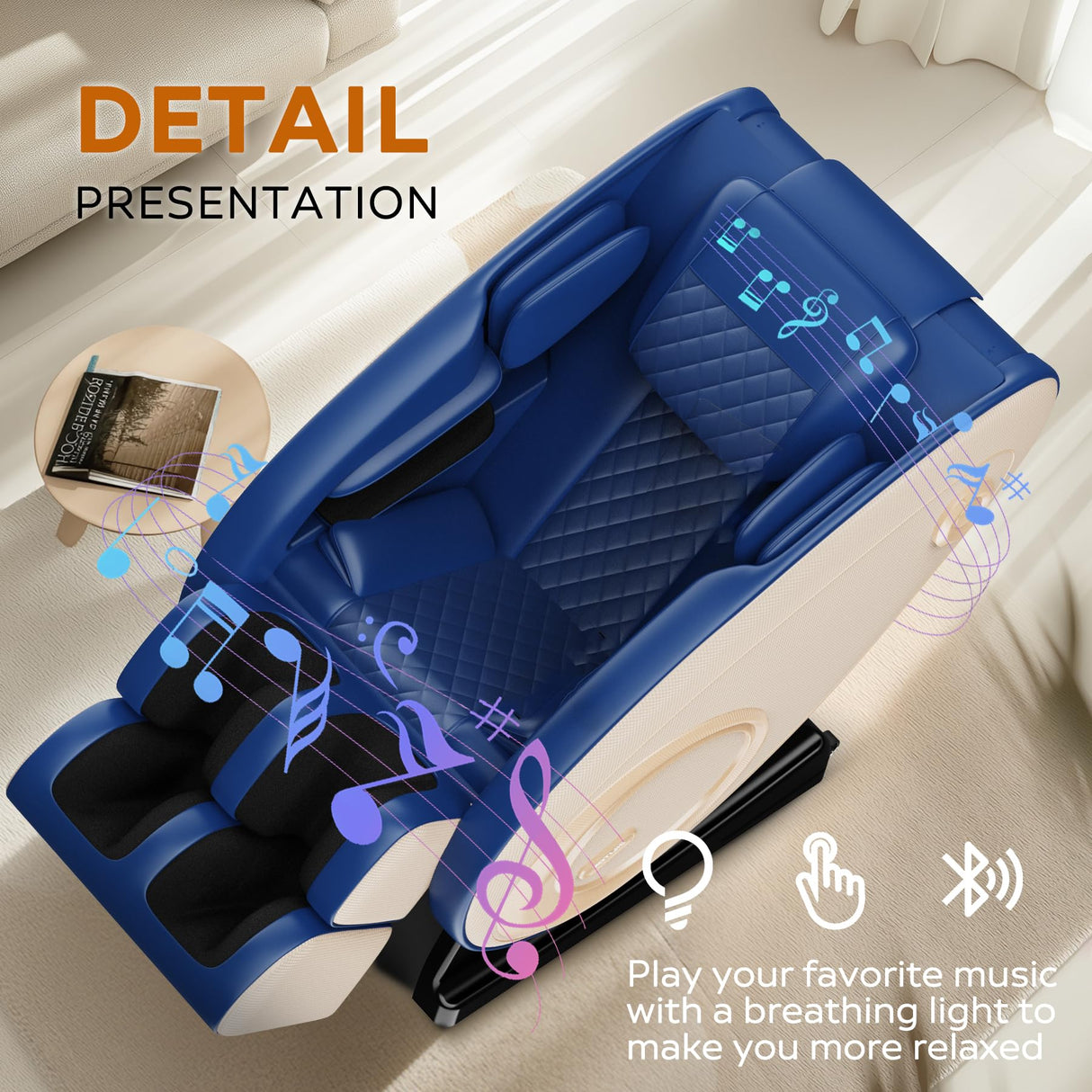BILITOK Full Body Massage Chair Recliner with Zero Gravity, Heating, Bluetooth Speaker, Air Compression, Blue BILITOK