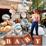 Wood Baby Shower Boxes Party Decorations - 4 Wood Grain Brown Blocks with Printed BABY Letters, Gender Reveal Backdrop,Teddy Bear Baby Shower Supplies, First Birthday Centerpiece Decor WLMALL