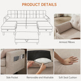 Convertible Sectional Sleeper Sofa with Storages, 100" U Shaped 4 Seater Couch with 2 Movable Ottomans and 1 Ottoman Bench Polyester Fibre for Living Room, Beige Soscana