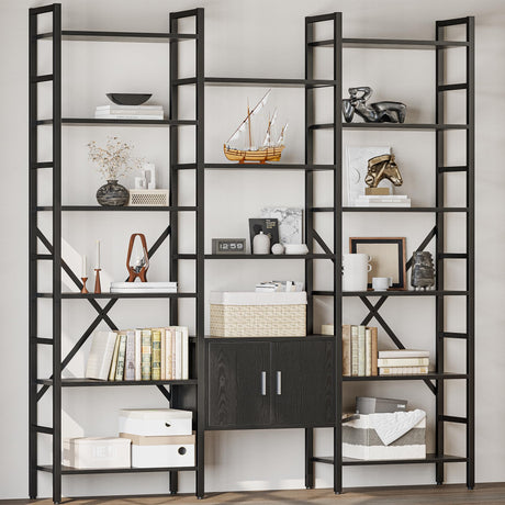 astimey 70x78 “ Triple 6 Tier Book Shelf, Industrial Large Bookcase with Storage Cabinet, Tall Bookshelf with 16 Open Display Shelves Metal Frame Furniture for Living Room Bedroom Home Office Black astimey