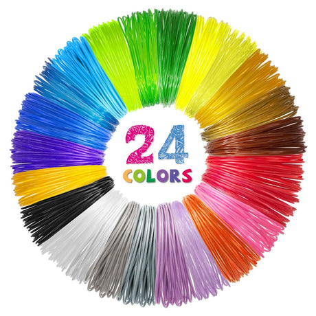 24 Colors 3D Pen Filament. Includes 20 Vibe Colors and 4 Glow in Dark Colors. 10 Feet, 1.75mm Each. PLA Kids Safe Refill INKjetsclub