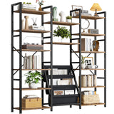 DurayLoly Bookshelves and Bookcases 6 Tiers,Triple Wide Industrial Bookshelf, Large Etagere Bookshelf for Living Room, Home Office Rustic Brown DurayLoly