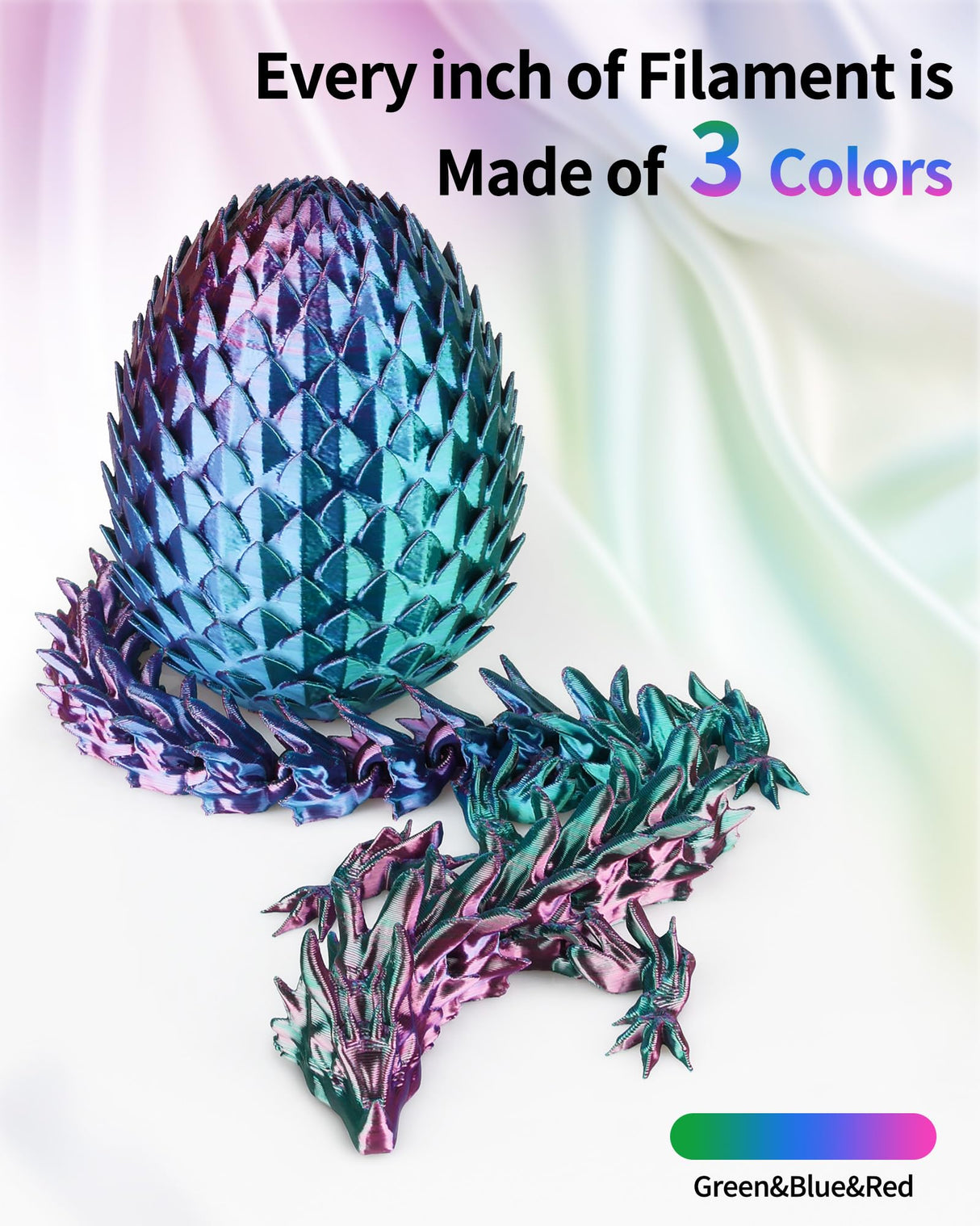 LANDU Silk Tri-Color PLA Filament 1.75mm 1Kg, Triple Color Silk PLA Filament, Silk Rainbow PLA Filament, Neatly Wound 3D Printer Filament, 3 in 1 Multi Color Filament +/-0.02mm, Silk Red Blue Green LANDU