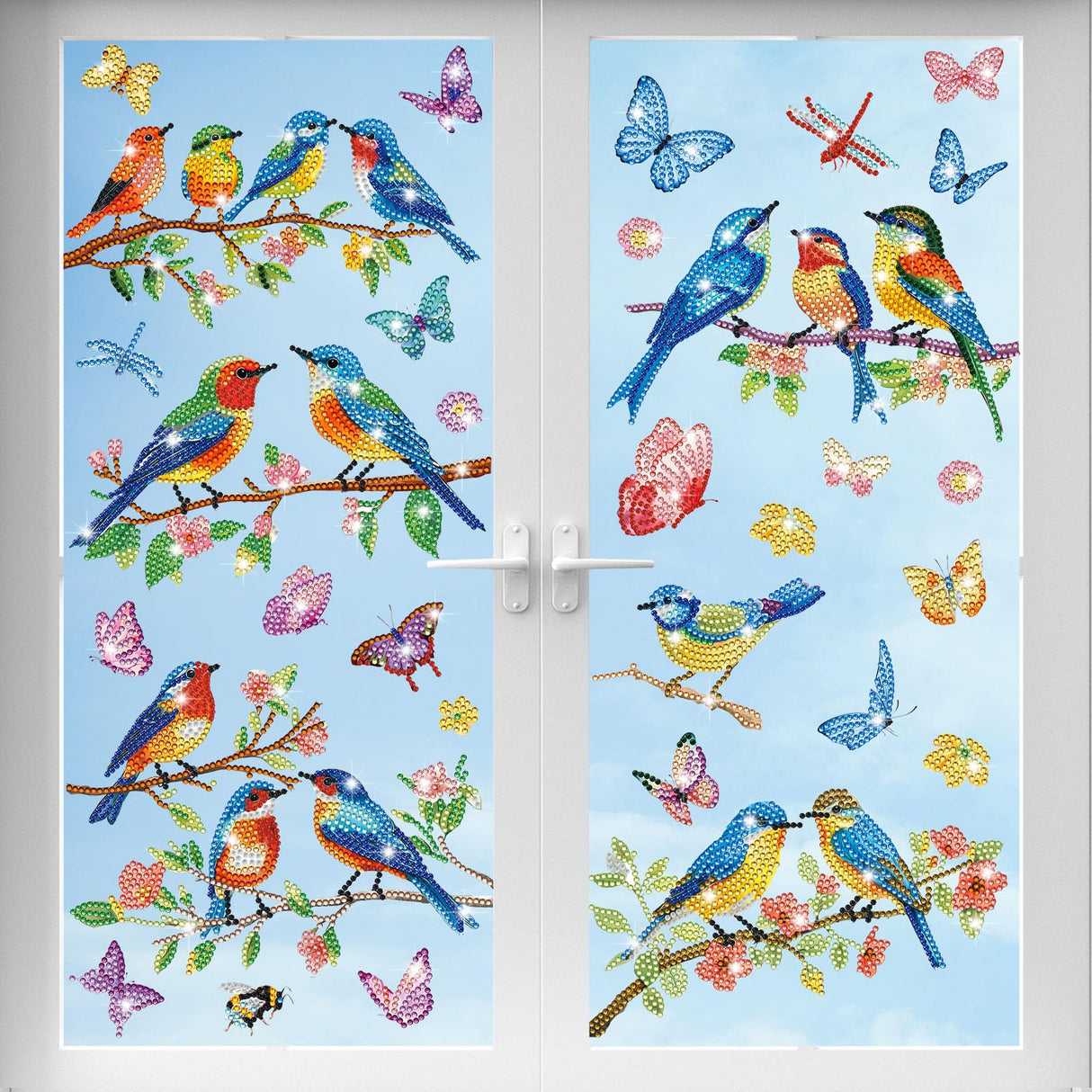 Saillong 32 Pcs Spring Diamond Painting Window Stickers Hummingbird Butterfly Flower Stained Glass Window Decals Spring Diamond Art Kits for Adults DIY Accessories Home Decor Saillong