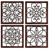 Yulejo 4 Pieces Thicken Rustic Wall Decor Farmhouse Wall Art Decor Wooden Hollow Carved Design Rustic Wall Art for Living Room Bedroom Hallway Decor Office Kitchen Wall Decoration (Brown, Black) Yulejo
