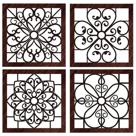 Yulejo 4 Pieces Thicken Rustic Wall Decor Farmhouse Wall Art Decor Wooden Hollow Carved Design Rustic Wall Art for Living Room Bedroom Hallway Decor Office Kitchen Wall Decoration (Brown, Black) Yulejo