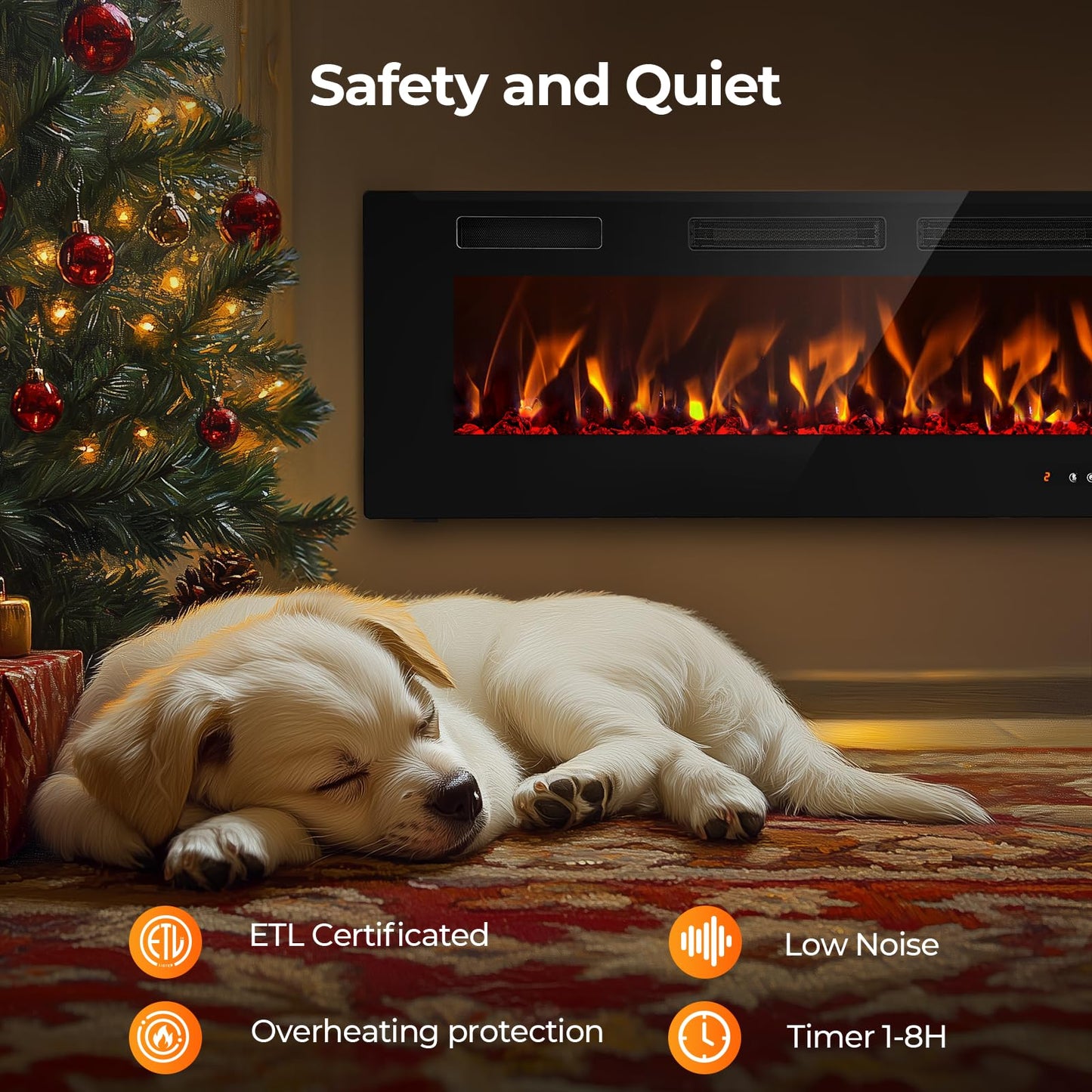 72” Electric Fireplace, Ultra-Thin Wall Mounted Electric Fireplace, Electric Fireplace Insert Heater, 750/1500W Recessed Fire Place with Adjustable Flame Color, Touch Screen and Remote Control