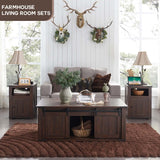 IFGET 48" Lift Top Coffee Table, Farmhouse Cocktai with Sliding Groove Barn Door, Rustic Wood Center Table w/Double Storage Spaces for Living Room, Brown IFGET