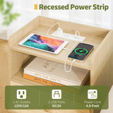 Yoobure Nightstand with Charging Station, Modern Night Stand with LED Lights, Wood Nightstands with Fabric Drawer & Storage Shelf, Night Stands Bedside Table with USB Ports for Bedroom, Office, Home Yoobure