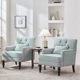 HUIMO Accent Chairs Set of 2, Tufted Club Chair Set of 2 with Lumbar Pillow,Upholstered Button Armchair, Linen Fabric Sofa Chairs for Bedroom, Living Room, Mid Century Modern Reading Chair,Light Blue HUIMO