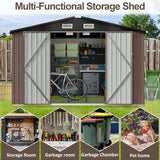 Aoxun Outdoor Storage Shed, 7.6 x 9.7 FT, Garbage Can, Outdoor Metal Shed for Tool, Garden, Bike, Placed in Patio, Garden Brown Base Included Aoxun