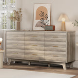 Dresser for Bedroom, 9 Drawer Wide Modern Chest of Drawers with X-Shaped Sturdy Base, Wood Double Dresser Closet Clothes Storage Organizer, Wooden TV Stand for Living Room, Hallway, Grey Xixini