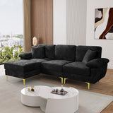 OUYESSIR L Shaped Sectional Sofa Couch, 3 Seat Velvet Sofa with Ottoman and Pillows, Upholstered Comfy Couch Sleeper for Living Room, Bedroom, 91 inches (Black) OUYESSIR