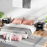 LAKEMID Night Stand with Charger Station, Bedside Table with LED Lights, Side Table with Fast USB-C Port, Nightstand with Solid Wood Feet, Small End Table for Bedroom, Living Room, Black LAKEMID