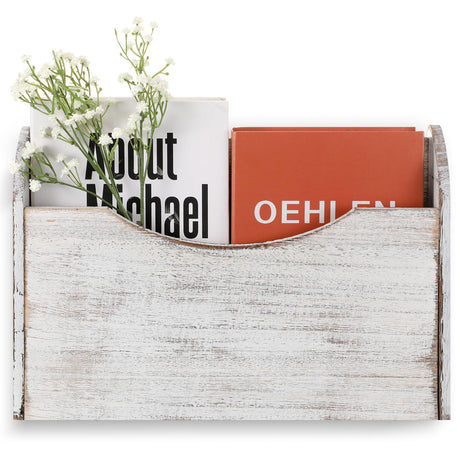 Suzile Wall Mounted File Holder Wood Magazine Holder Wall Hanging File Organizer for Office Mail Magazine Letter Paper Folder Organization(White) Suzile