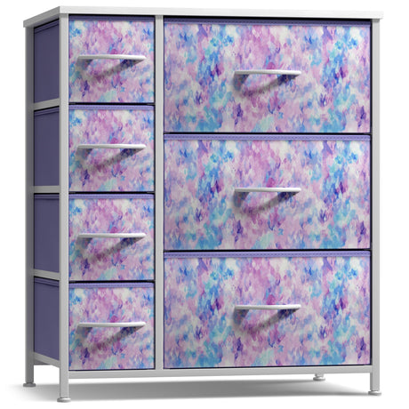 Sorbus Kids Dresser with 7 Drawers - Storage Chest Organizer Unit with Steel Frame, Wood Top & Handles, Tie-dye Fabric Bins for Clothes - Wide Furniture for Bedroom Hallway Kids Room Nursery & Closet Sorbus