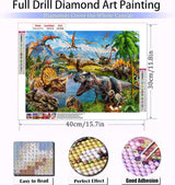 Diamond Art Kits for Adults Beginner- Dinosaur DIY Modern Diamond Painting Kits 5D Diamond Dots Gem Art Crafts with Tools- Round Full Drill Funny Crafts for Home Wall Decor&Gift-12x16 inch Fairyland JinWenn