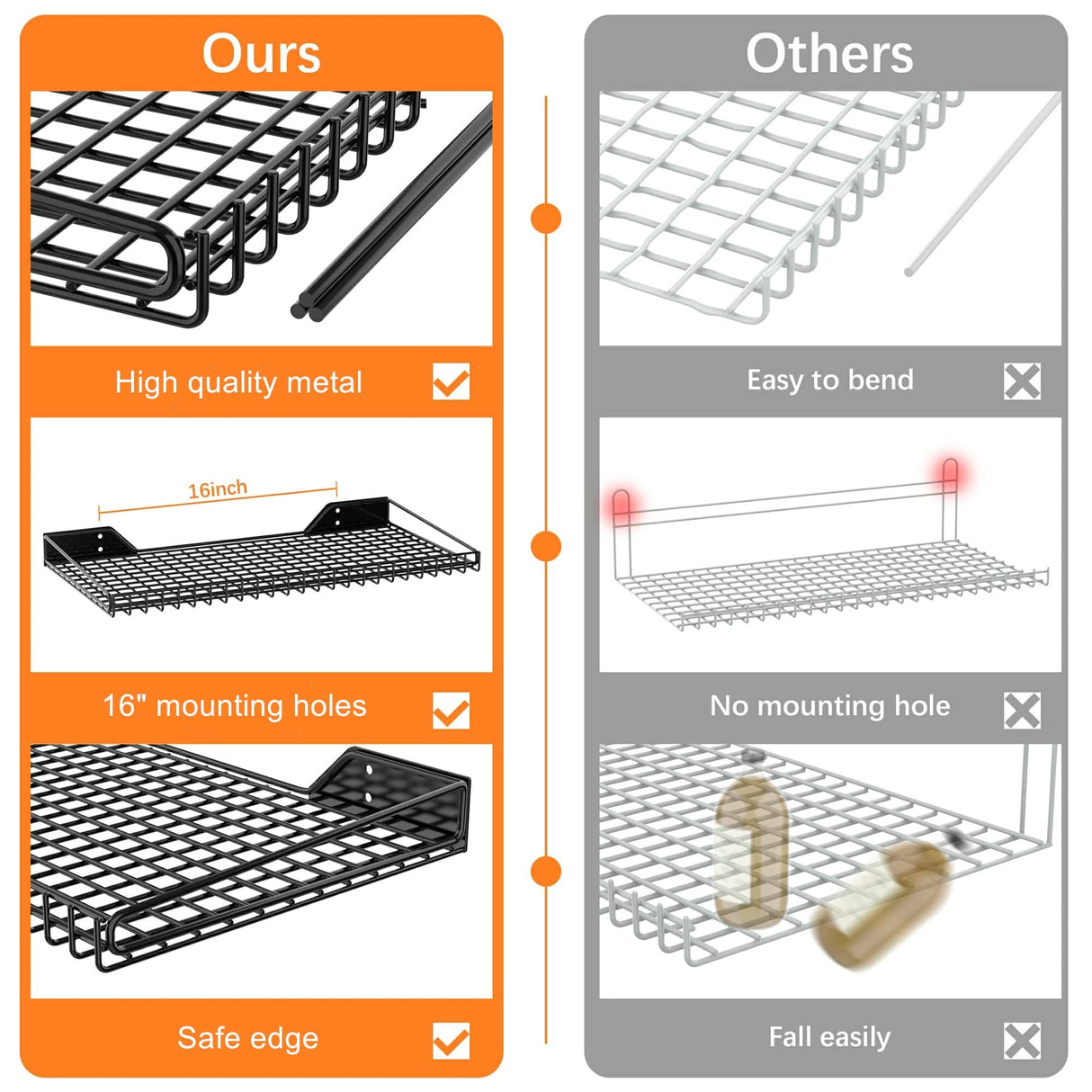 WALMANN Garage Wall Shelf, 4 Wall Mounted Storage Shelves for Garage, Closet, Laundry Room, Heavy Duty Wall Shelving, Holds Up to 65 Lbs(Black, 4 Shelves) WALMANN