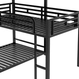 Metal Triple Bunk Bed Twin Size, L-Shaped Metal Triple Bunk Bed Frame, 3 Beds Bunk Bed for Kids Teens Adults - Black Merax