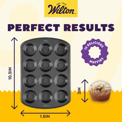 Wilton Perfect Results Premium Non-Stick Cupcake Pan, 12-Cup Muffin Tin, Steel Baking Supplies