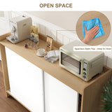 HIFIT Kitchen Buffet Cabinet with Storage, 43" Farmhouse Modern Coffee Bar Storage Cabinet with Sliding Doors/Shelf/Microwave Stand, Accent Sideboard for Kitchen Dining Living Room Entryway, White-Oak HIFIT