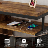 Algglobuy TV Stand for 65 75 Inch TV with LED Lights, Entertainment Center with Open Storage Tempered Glass Shelf & Power Outlets, Industrial TV Console Table for Living Room, Bedroom, Rustic Brown Algglobuy