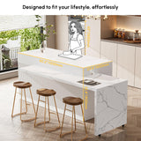 homary Kitchen Islands with Seating 81''-106" Extendable Kitchen Storage lsland with Doors&Drawers Marble Pattern Top homary