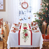 Bonhause Christmas Poinsettia Table Runner 13x72 Inch Red Floral Pine Branch Seasonal Winter Holiday Kitchen Dining Table Decoration for Indoor Outdoor Home Party Decor Bonhause