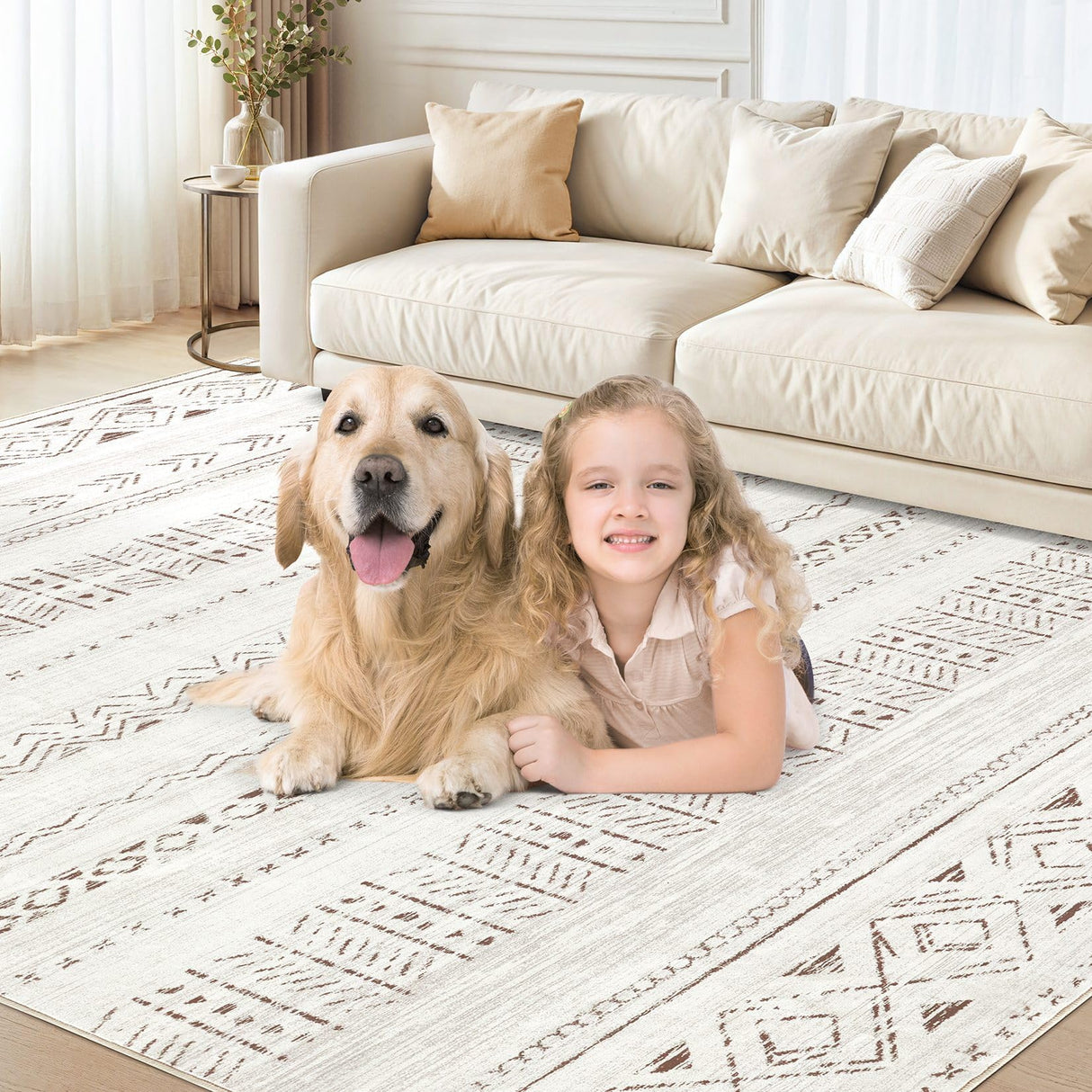 cotiled Area Rugs for Living Room Washable Living Room Rug Soft Neutral Indoor Floor Carpet Non-Slip Stain Resistant Modern Boho Rugs for Bedroom Dining Room Kids Room Nursery Office Home Brown cotiled