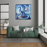 5D Ice Dragon Diamond Art Kits for Adults Beginners, DIY 5D Full Round Drill Diamond Painting Kits Sky King, Paint by Diamonds Dot Gem Art Crystal White Dragon Easy,Home Wall Decor 13.7 X 13.7 Inch CHWGLFGG