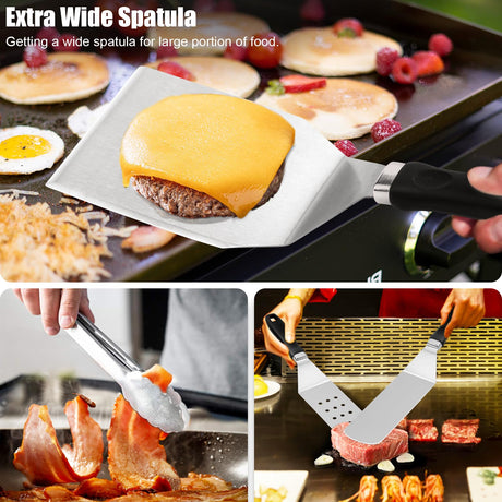Grilliance 27pcs Blackstone Griddle Accessories Kit, Flat Top Grill Tools for Camp Chef，Hibachi Enlarged Spatula Gift Set with Basting Cover，Burger Press Patty Maker for Outdoor BBQ Teppanyaki Grilliance