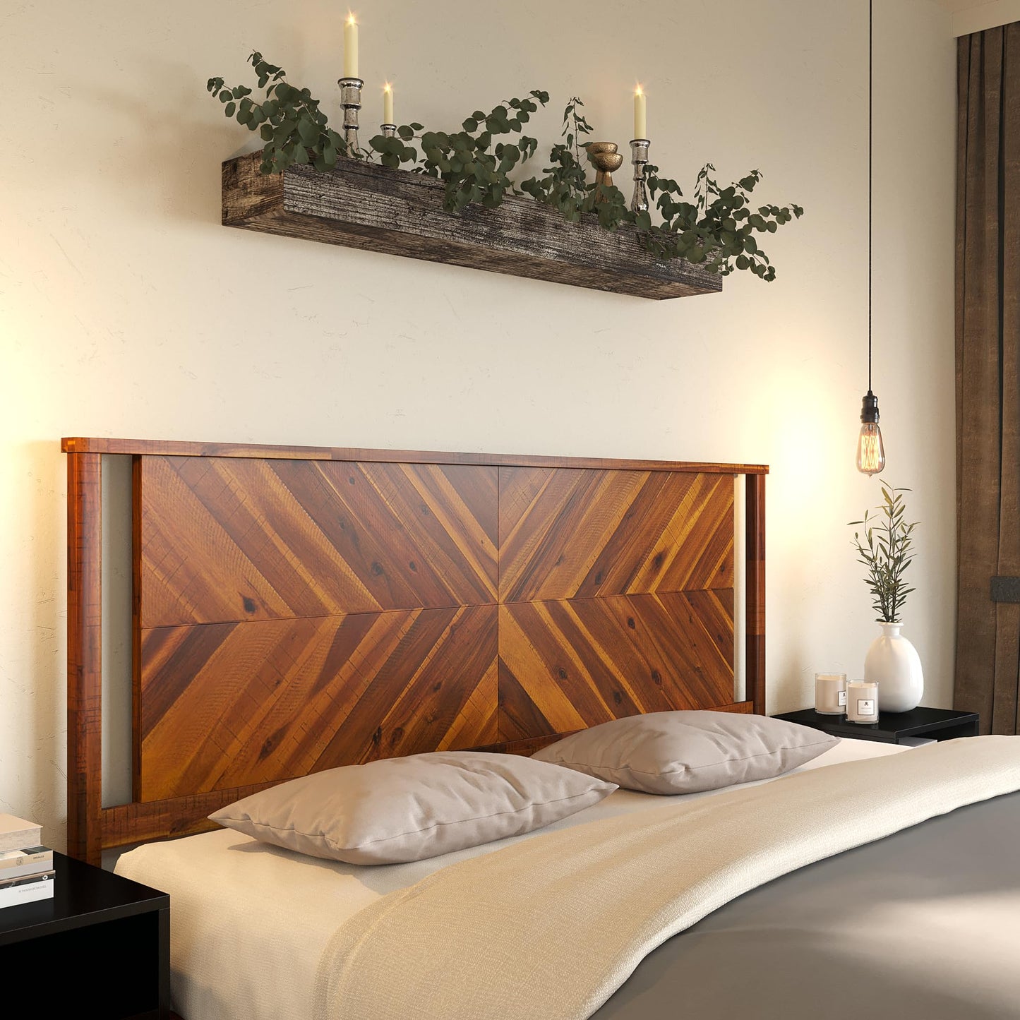 Bme Vivian Rustic Golden Brown Headboard - Solid Acacia Wood, Scandinavian Design, Easy Assembly, King Size - WoodArtSupply