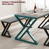 GarveeHome Kitchen Table with 2 Benches, Dining Table Set for 4, Saving Space Dining Room Table Set for Kitchen, Dining Room, Apartment, Sturdy Metal Frame, Grey GarveeHome