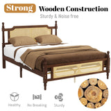 MoproBeti Queen Bed Frame with Rattan Headboard and Footboard, Rubber Wood Platform Bed Frame with Large Under Bed Storage,Boho and Mid Century Style, No Box Spring Needed, Easy Assembly,Walnut MoproBeti